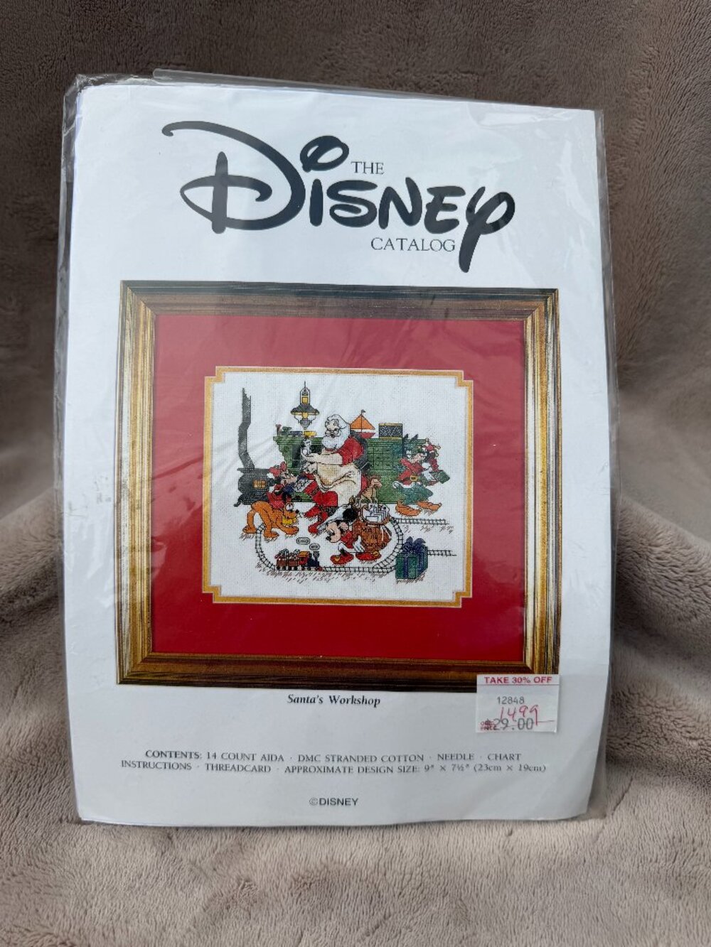 Vintage Disney Catalog Santa's Workshop Cross Stitch Kit Mickey Mouse #12848